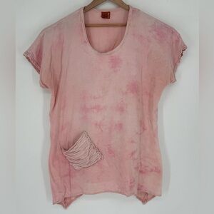 Oh My Gauze Women’s Pocket Blouse Top 100% Cotton Pink Cap Sleeve No Sz Tag U6